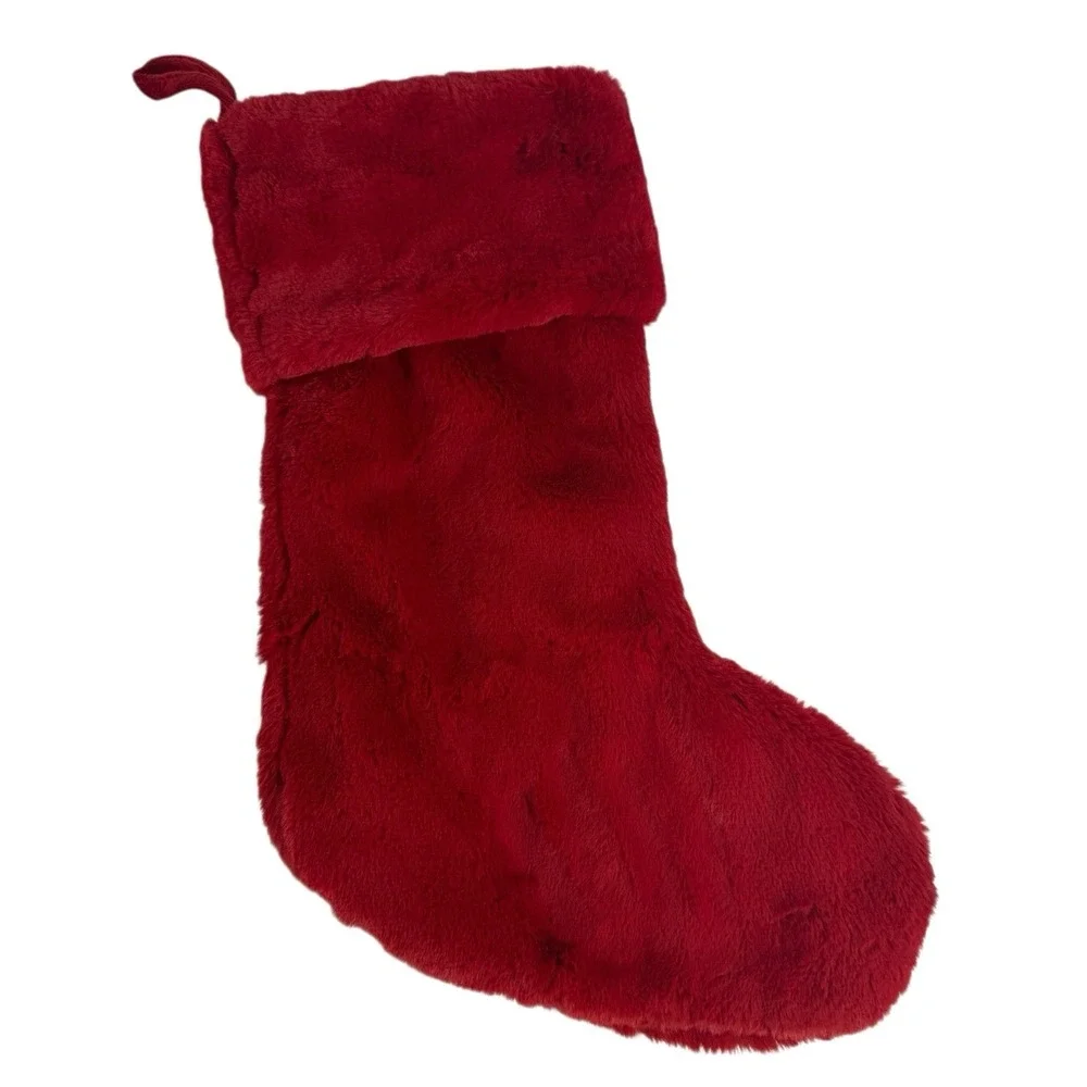Martha Stewart Faux Fur Christmas Holiday Stockings Dark Red Maroon Burgundy 22